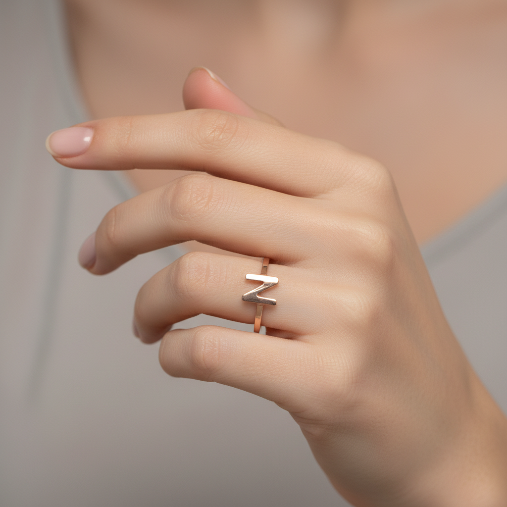Anello iniziale N o E o T rosè regolabile - Lumiere Bijoux