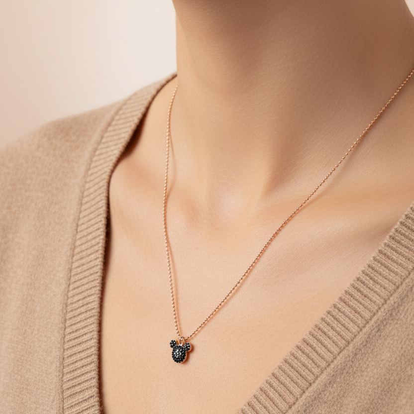 Collana Catena militare con topolino zirconi neri - cm 50 - pezzo unico - Lumiere Bijoux