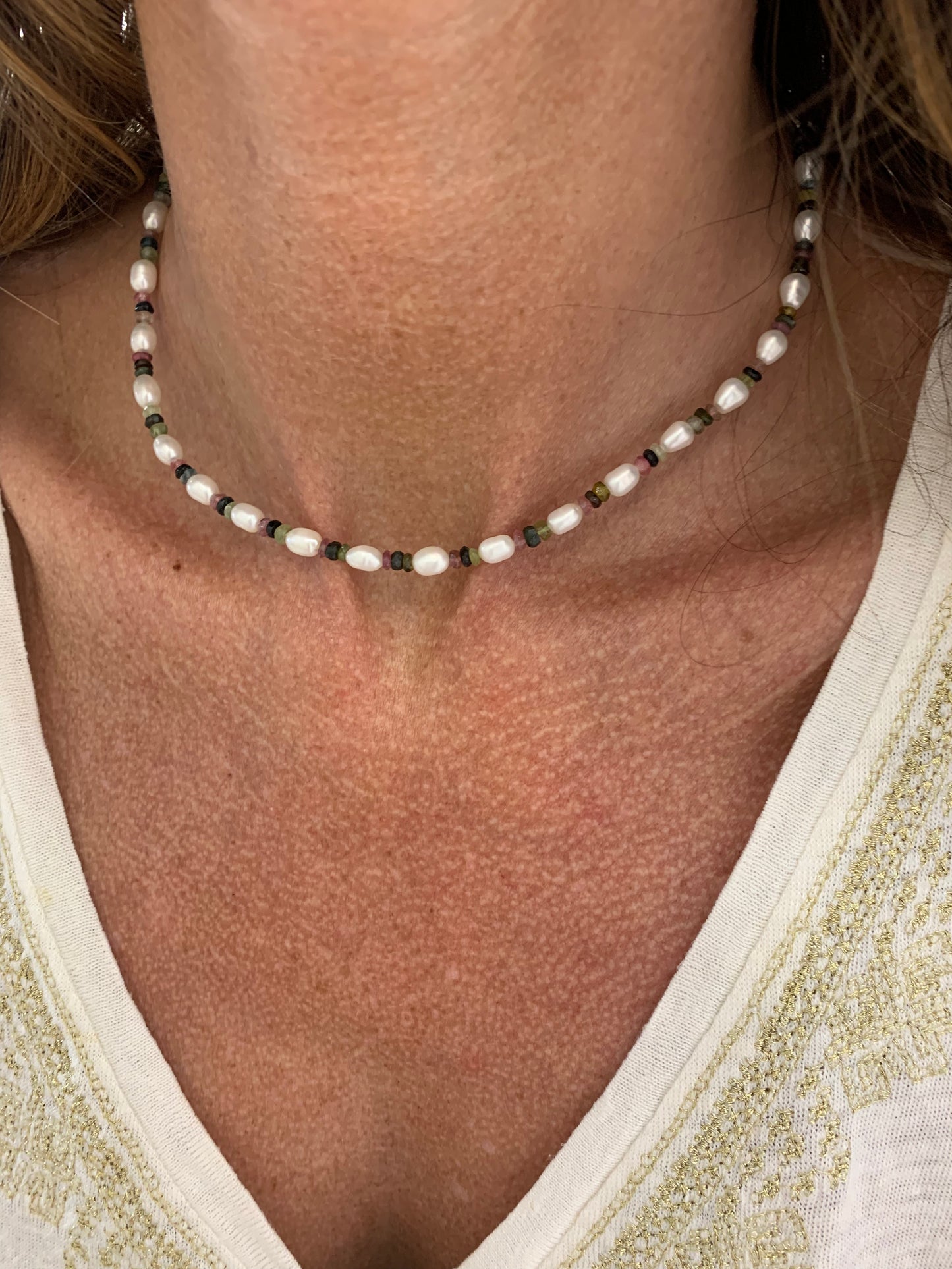 Collana perle barocche e tormalina cm35 - Pezzo unico