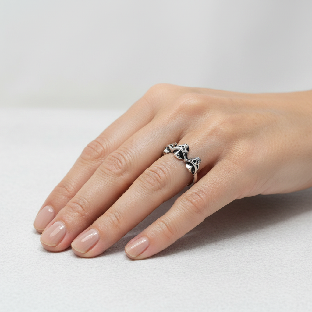Anello tre teschi cowboy argento misura 16 - pezzo unico - Lumiere Bijoux