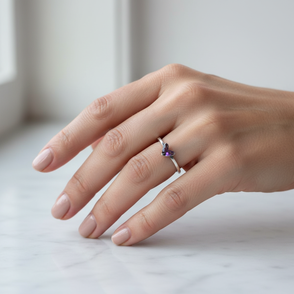 Anello cuore bacio laccato viola misura 15 - pezzo unico - Lumiere Bijoux