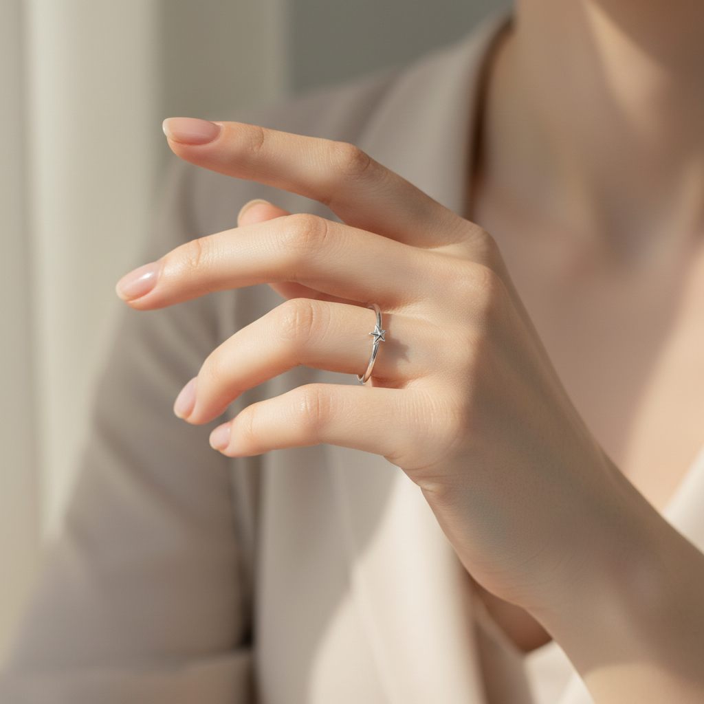 Anello fedina argento con micro stella su misura - Lumiere Bijoux