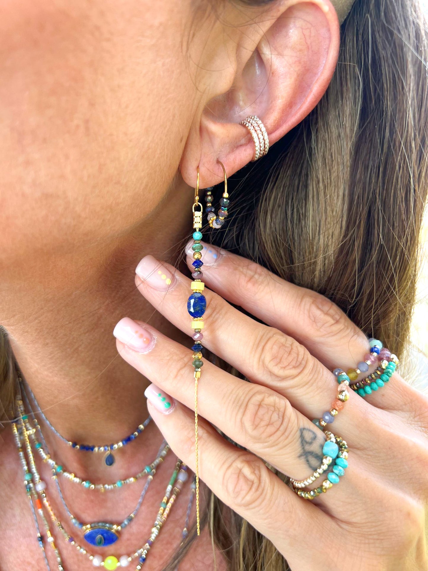 Coppia orecchini pendenti con pietra blu in argento 925 dorato - Lumiere Bijoux