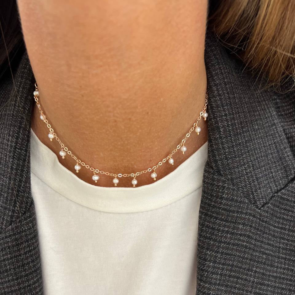 Collana choker catena rolò con microperle tonde pendenti da 0.3cm - Lumiere Bijoux
