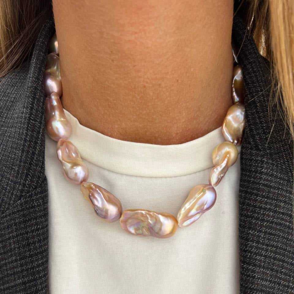 Collana ROMANTICA con perle barocche lilla e rosa - Pezzo unico - Lumiere Bijoux