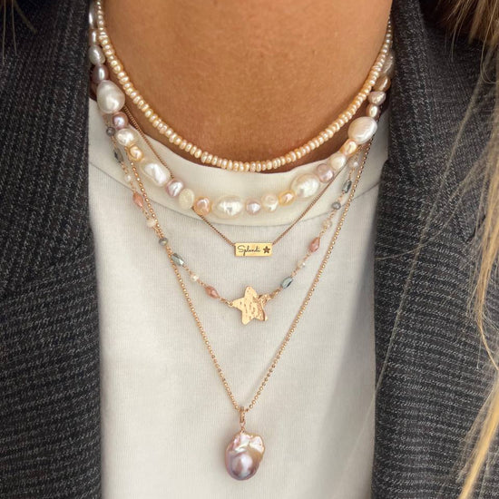 Collana cristalli fango, grigi, rosa cangianti cm 40 con stella battuta o cuore bacio o cuore capri in linea - Lumiere Bijoux