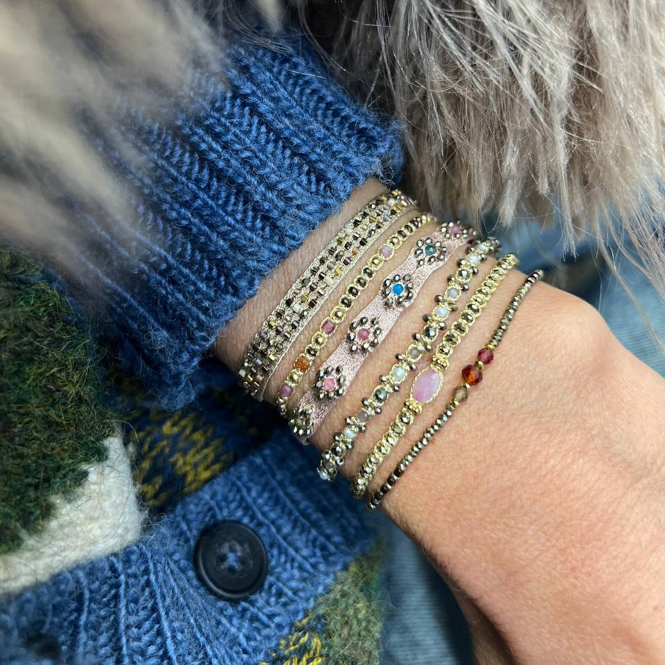 Bracciale Parigi intreccio esclusivo pietre semi preziose - 0.3 cm regolabile - Lumiere Bijoux