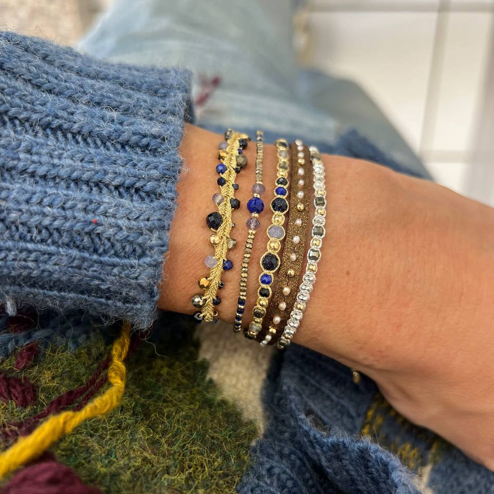 Bracciale Parigi intreccio esclusivo pietre semi preziose e perle - 0.4 cm regolabile - Lumiere Bijoux