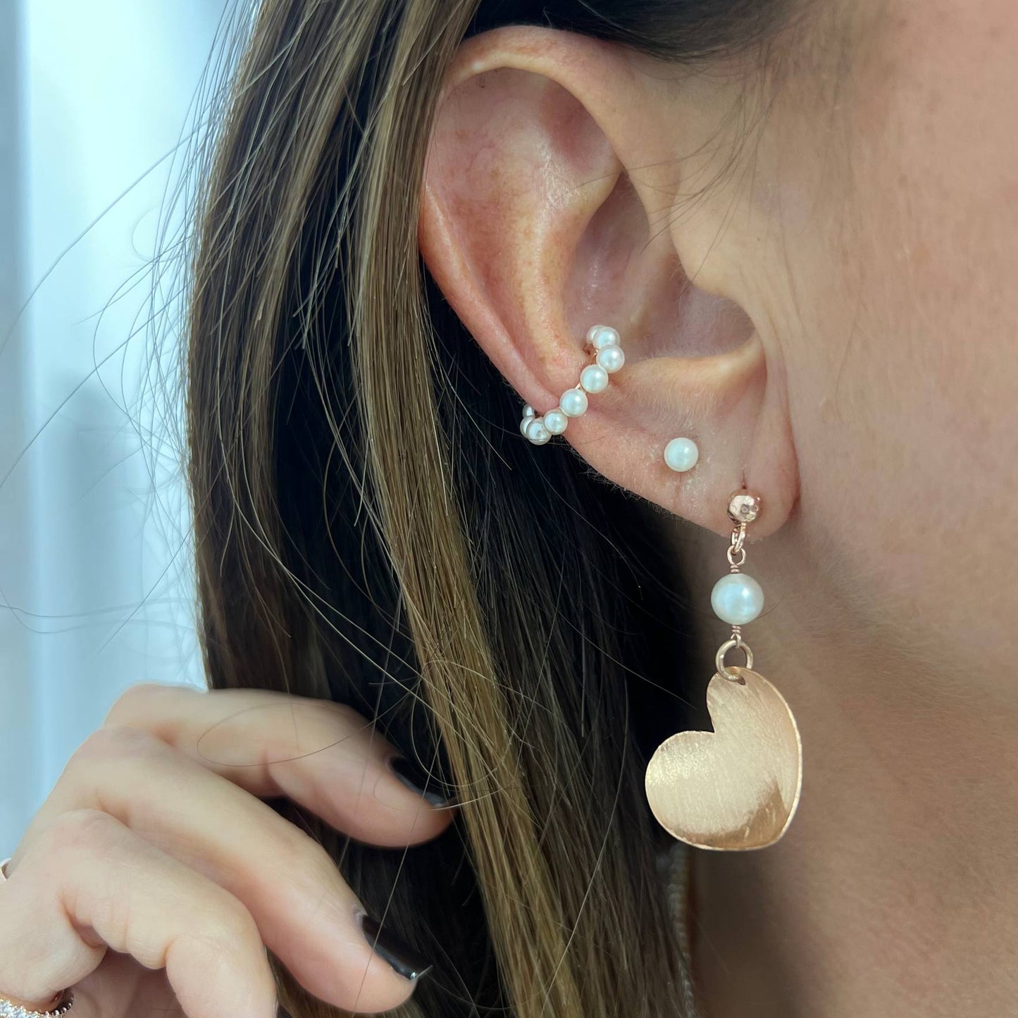 Coppia orecchini pendneti con cuore e stella satinati a scodella - Lumiere Bijoux