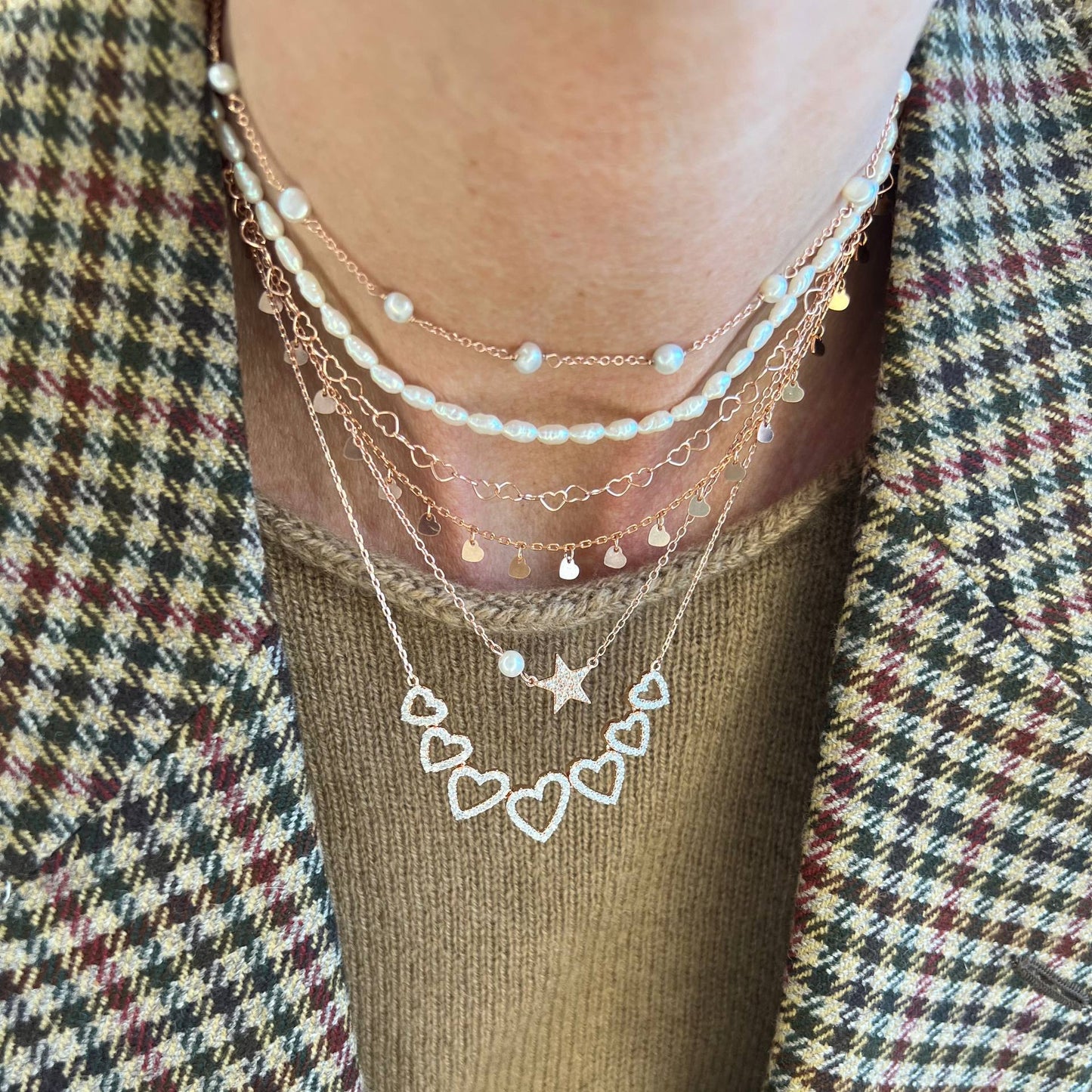 Collana catena grumette cm40 micro cuori pendenti - Lumiere Bijoux