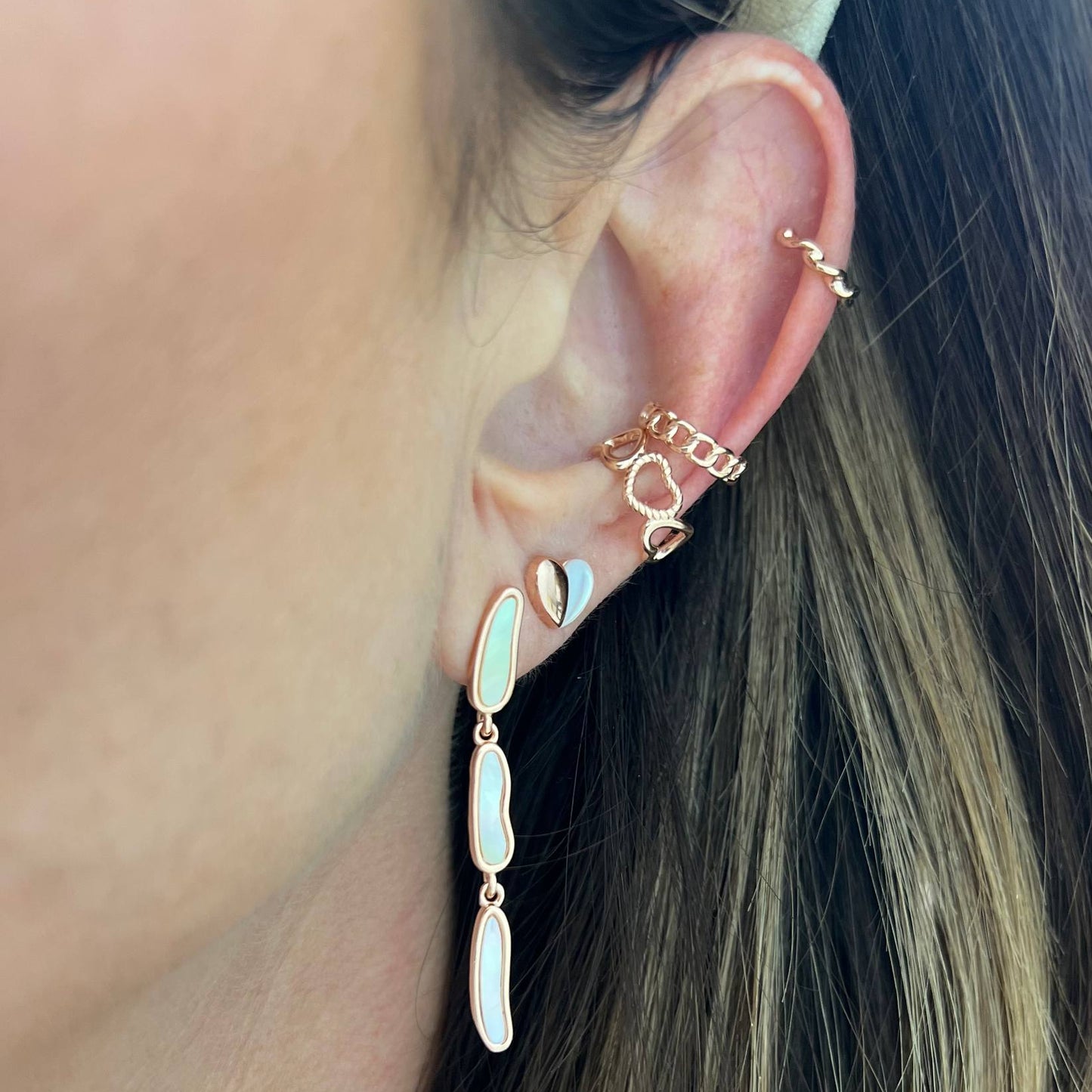 Coppia micro orecchini lobo stella e cuore madreperla - Lumiere Bijoux