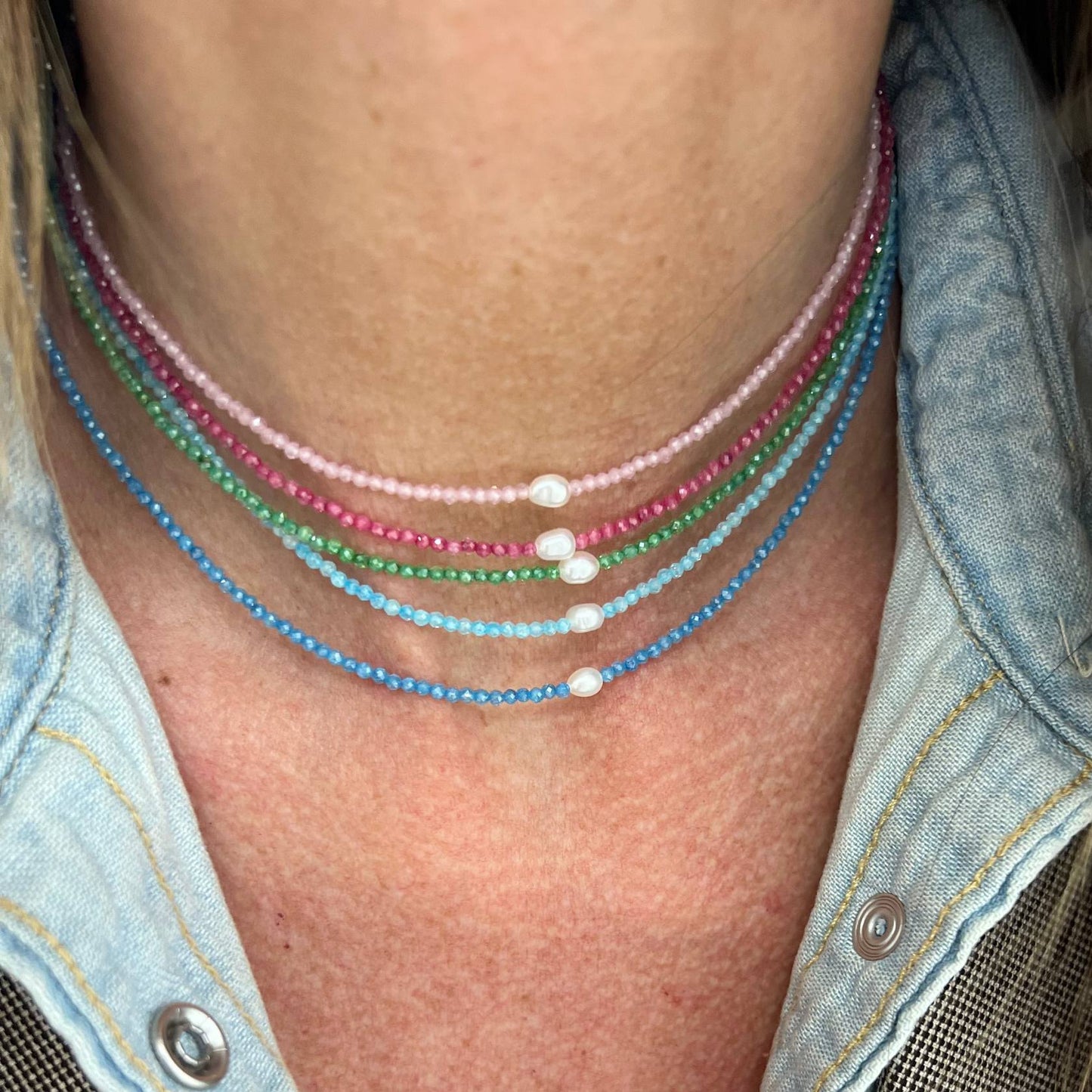 Collane choker Cristalli Colorati e Perla Risino centrale - 35cm - Lumiere Bijoux