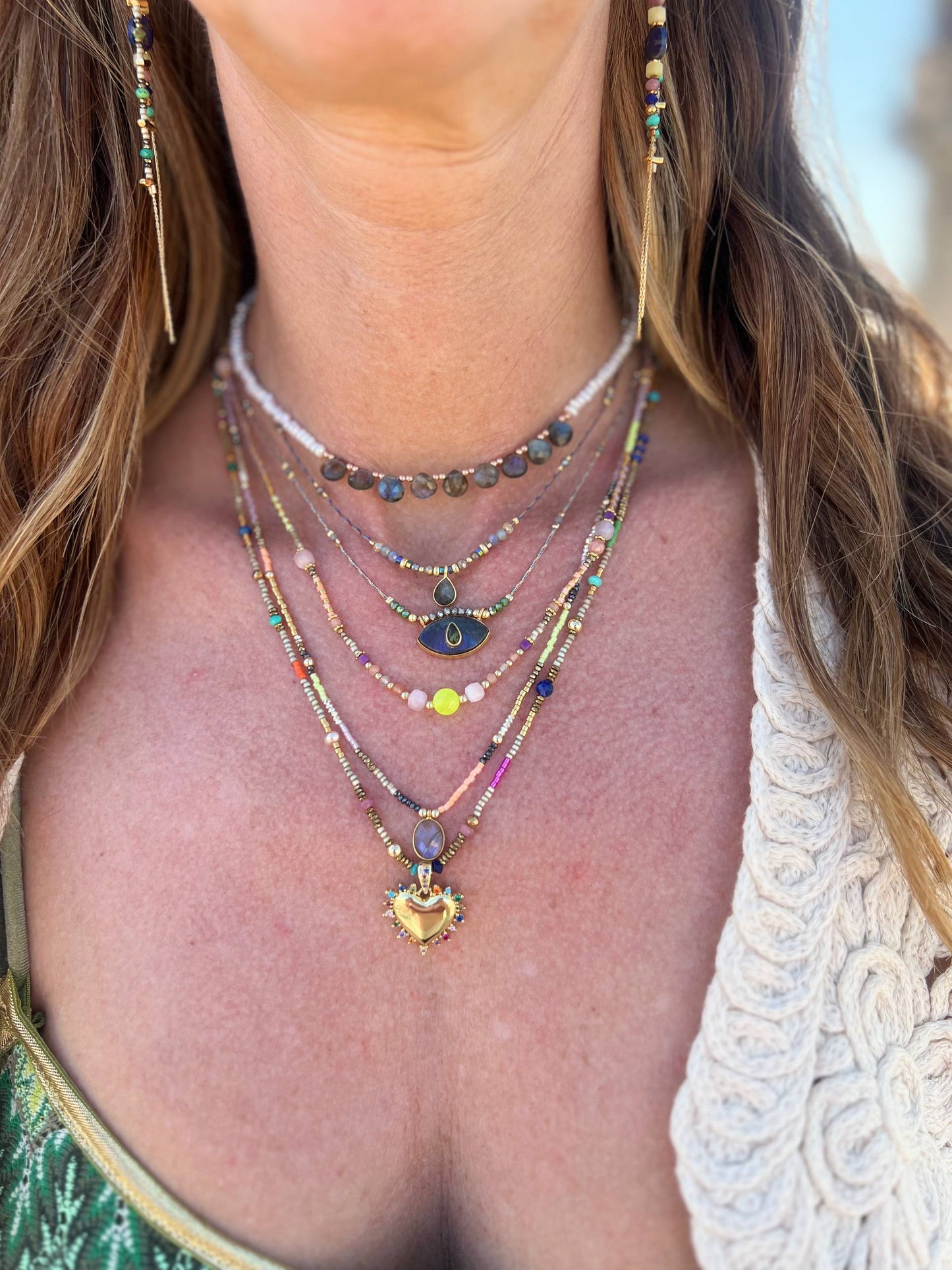 Collana pietre semipreziose con cuore dorato in argento 925 e zirconi - Spiritual - Lumiere Bijoux