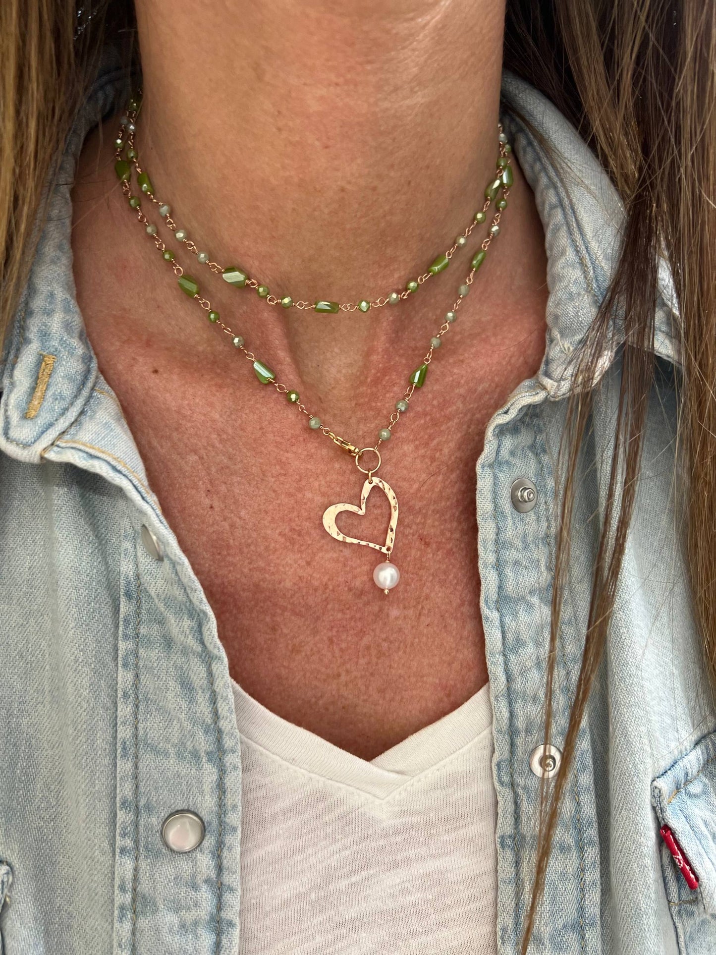 Collana lunga trasformabile cm 75 argento rosé cristalli multiforme soggetto battuto e perla naturale pendente - Lumiere Bijoux