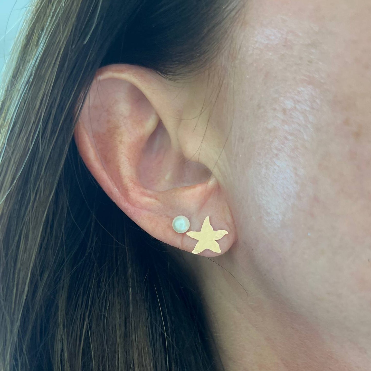 Coppia orecchini lobo stella marina battuta argento 925 rosé - Lumiere Bijoux