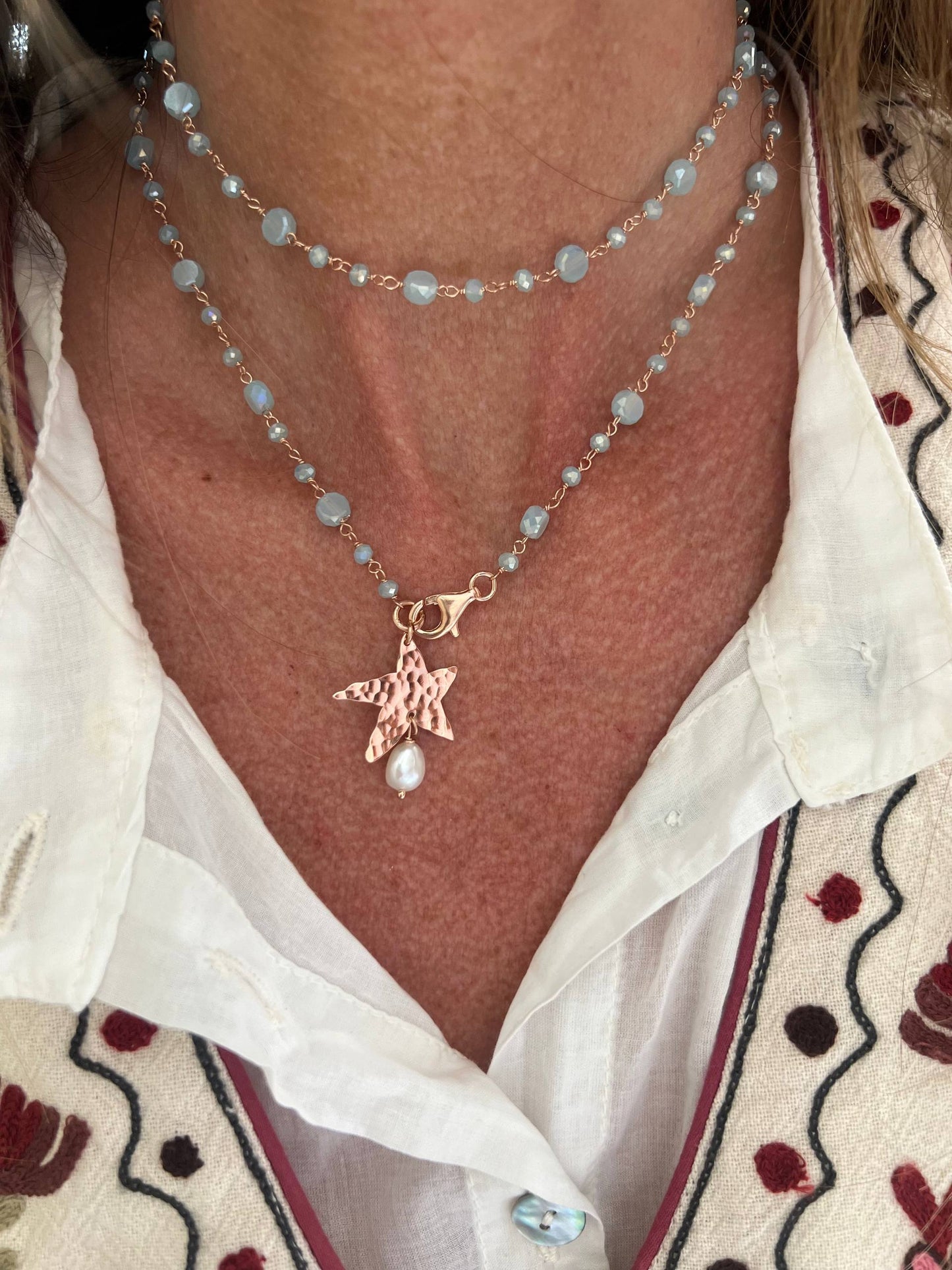Collana magica lunga trasformabile cm 75 argento rosé soggetto e perla naturale pendente - Lumiere Bijoux