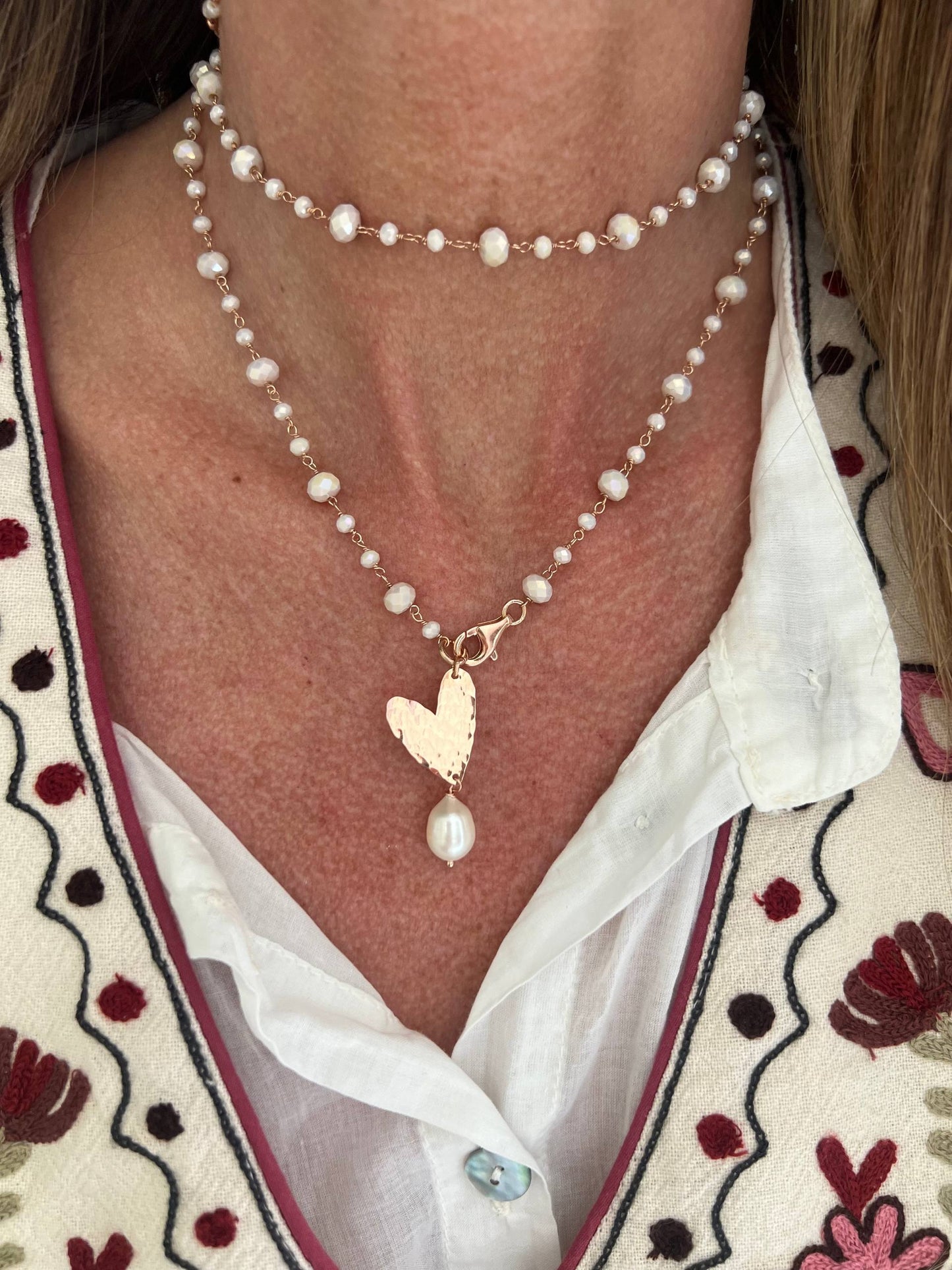 Collana magica lunga trasformabile cm 75 argento rosé soggetto e perla naturale pendente - Lumiere Bijoux