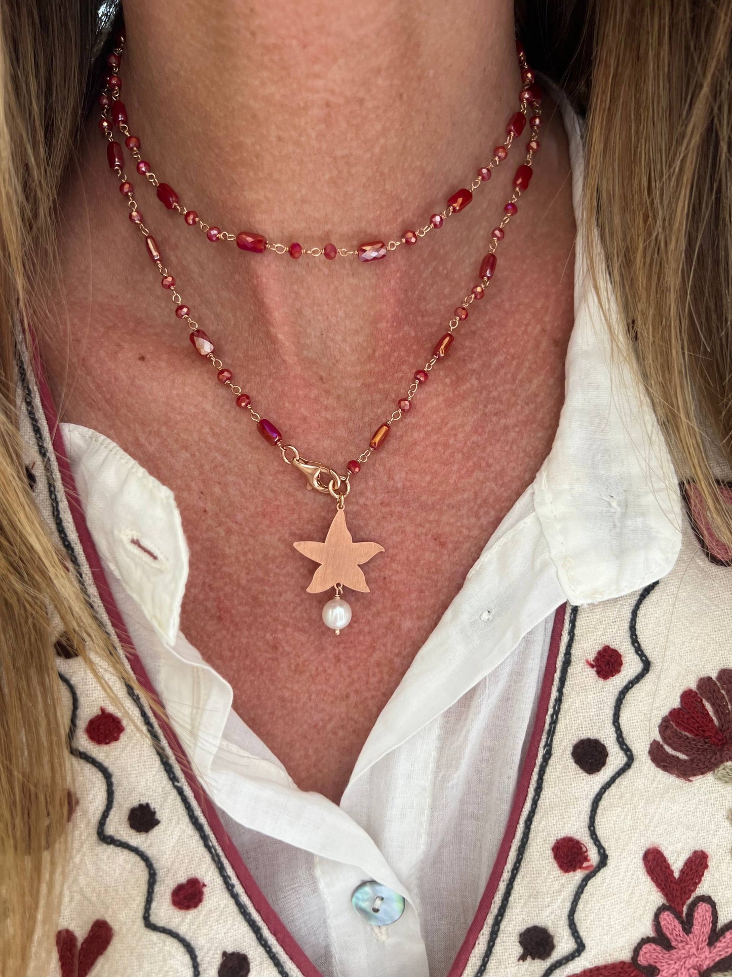 Collana magica lunga trasformabile cm 75 argento rosé soggetto e perla naturale pendente - Lumiere Bijoux