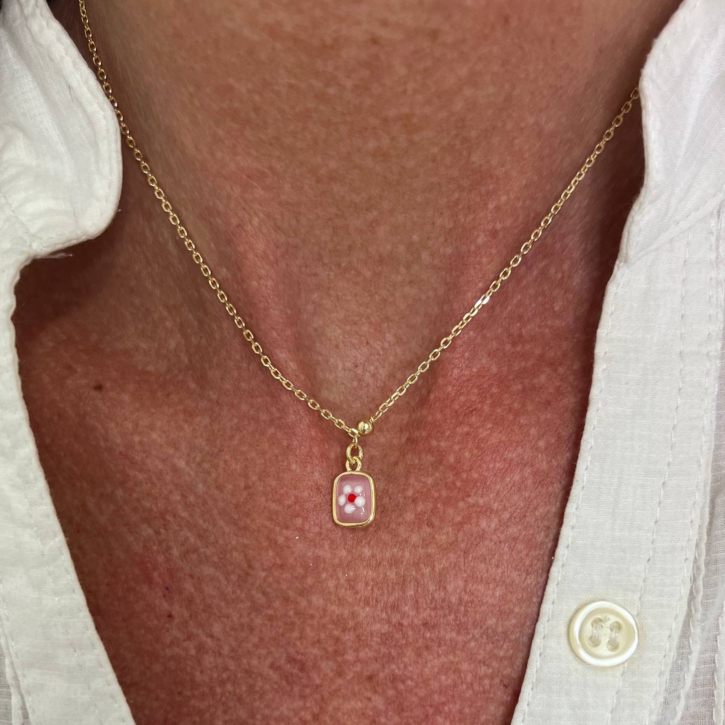 Collana catena rolò con fiore smaltato cm38 - Lumiere Bijoux