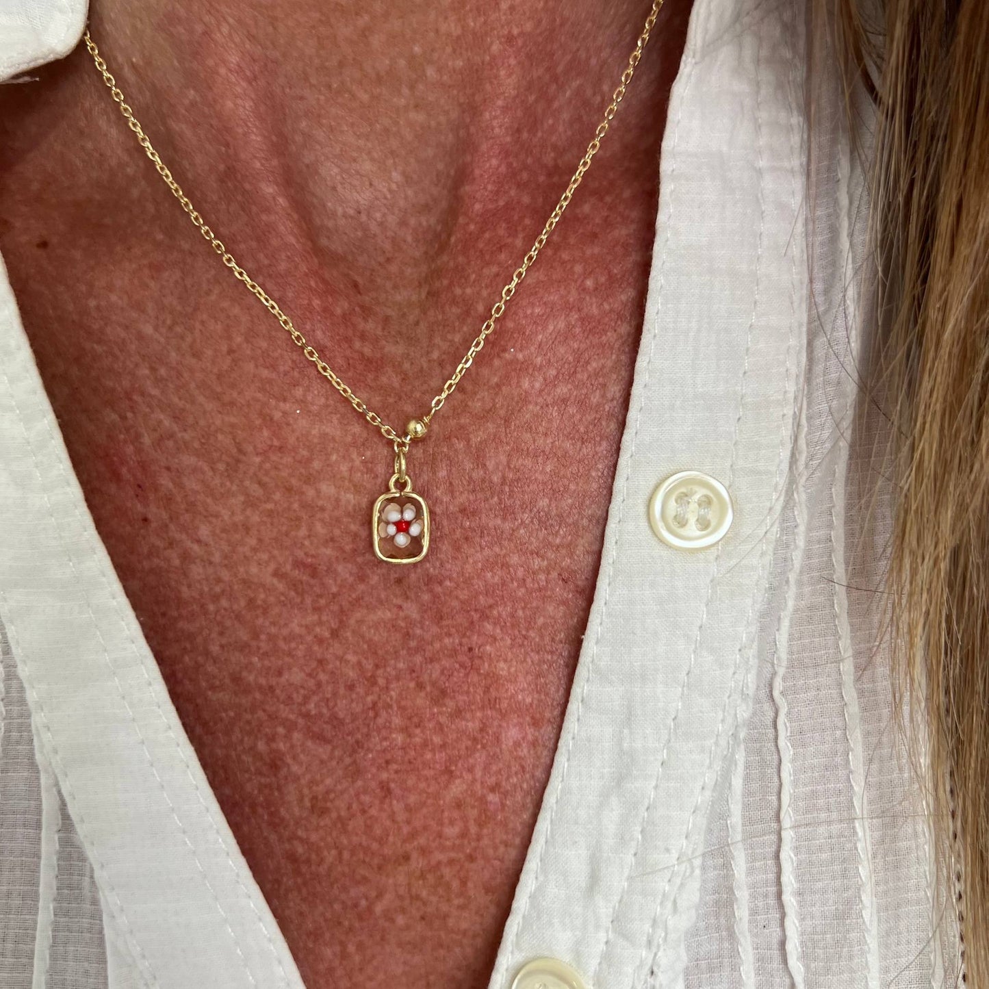 Collana catena rolò con fiore smaltato cm38 - Lumiere Bijoux