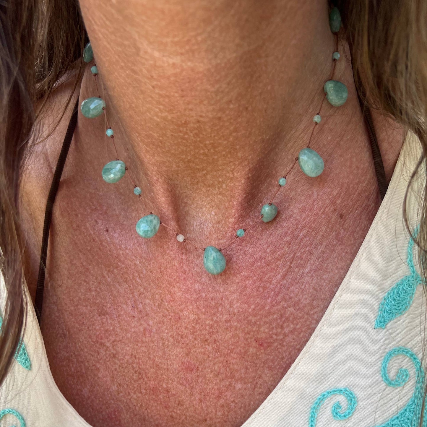 Collana regolabile filo di seta e pietre goccia - Lumiere Bijoux