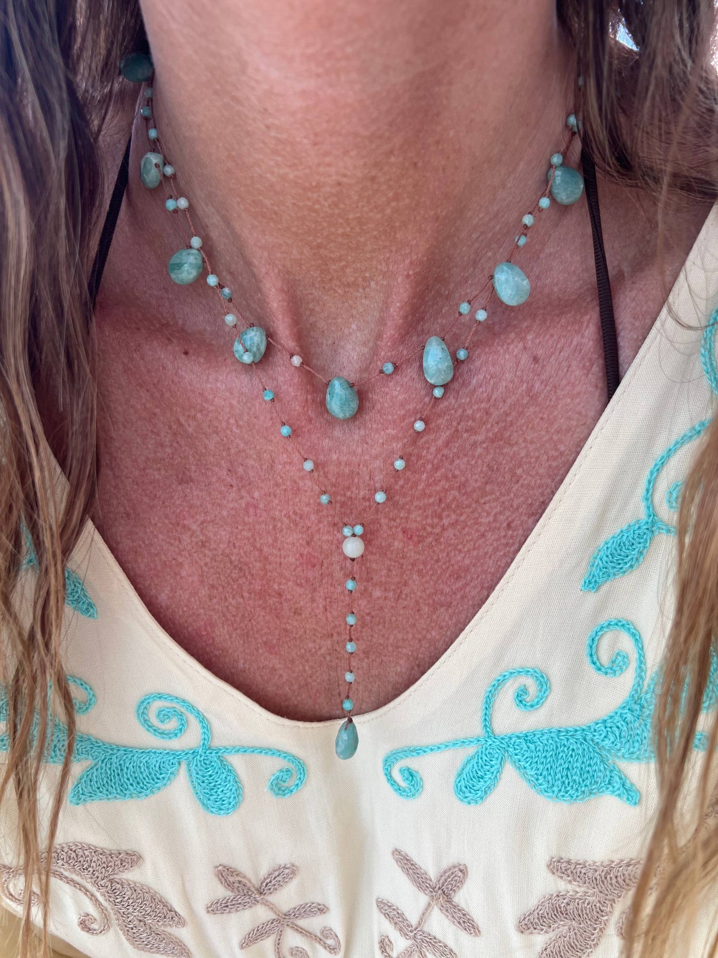 Collana regolabile filo di seta e pietre goccia - Lumiere Bijoux