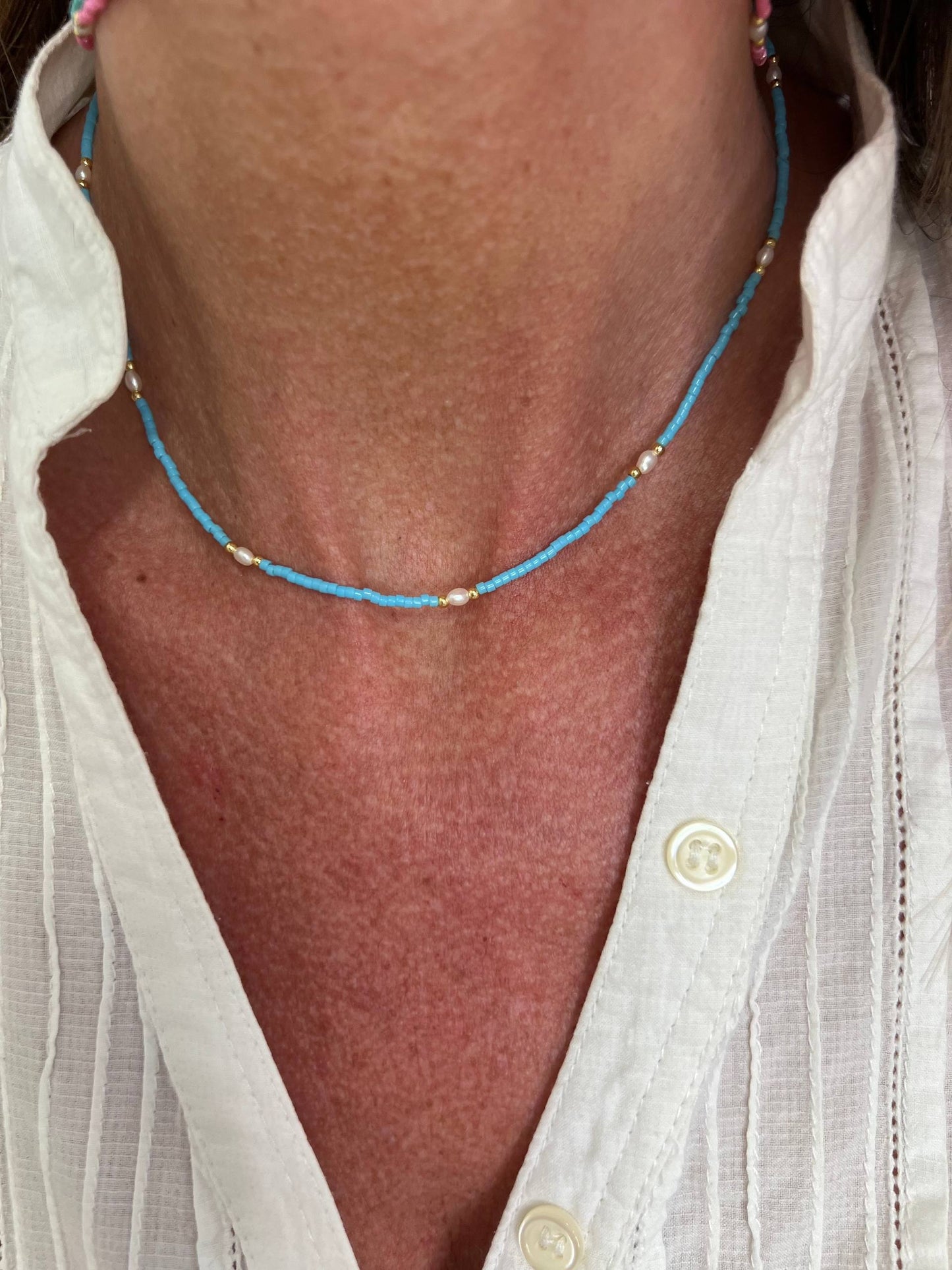 Collana miyuki micro rondelle colorate alternate a micro perla risino naturale cm 38 ottone - Lumiere Bijoux