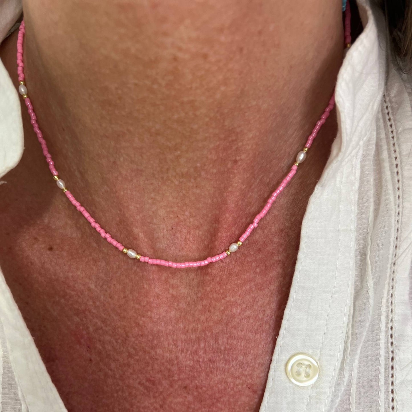 Collana miyuki micro rondelle colorate alternate a micro perla risino naturale cm 38 ottone - Lumiere Bijoux