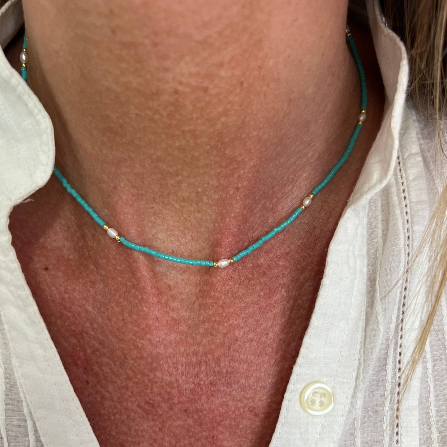 Collana miyuki micro rondelle colorate alternate a micro perla risino naturale cm 38 ottone - Lumiere Bijoux