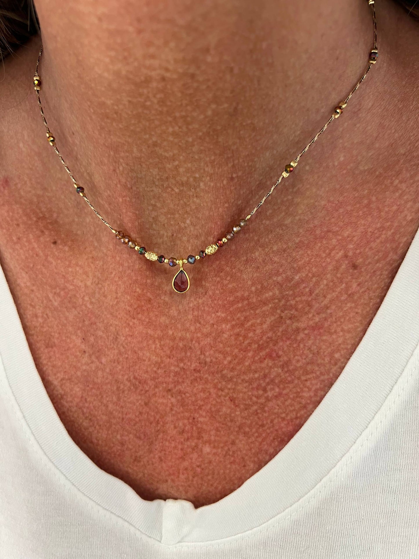 Collana regolabile con cordino e pietra semipreziosa pendente - Lumiere Bijoux