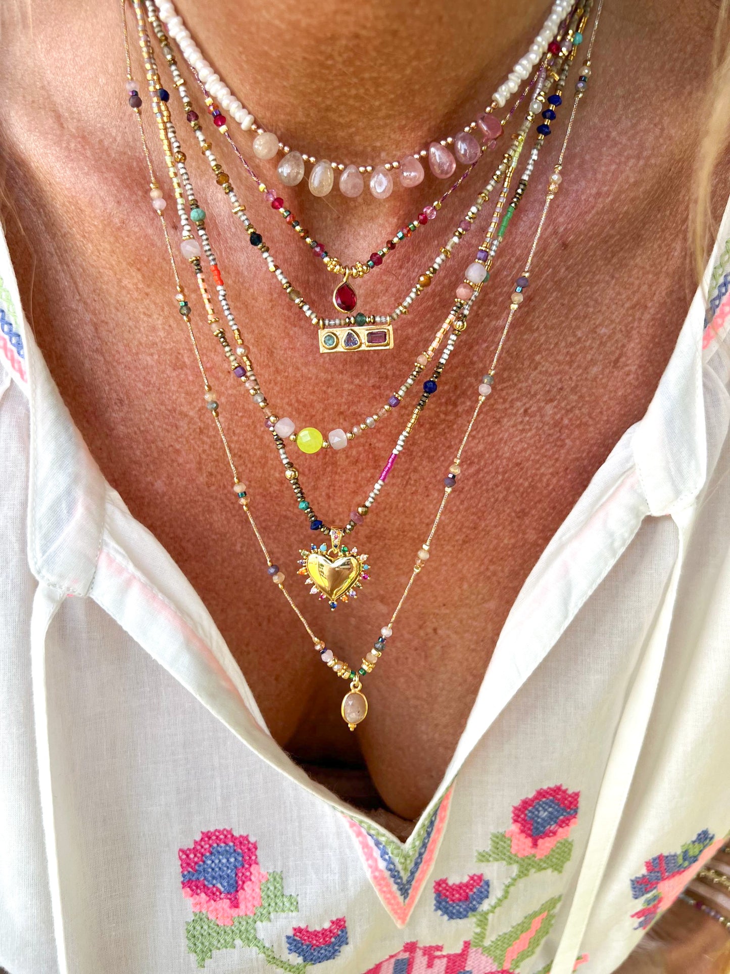 Collana lunga regolabile con cordino e pietra semipreziosa pendente goccia - Lumiere Bijoux