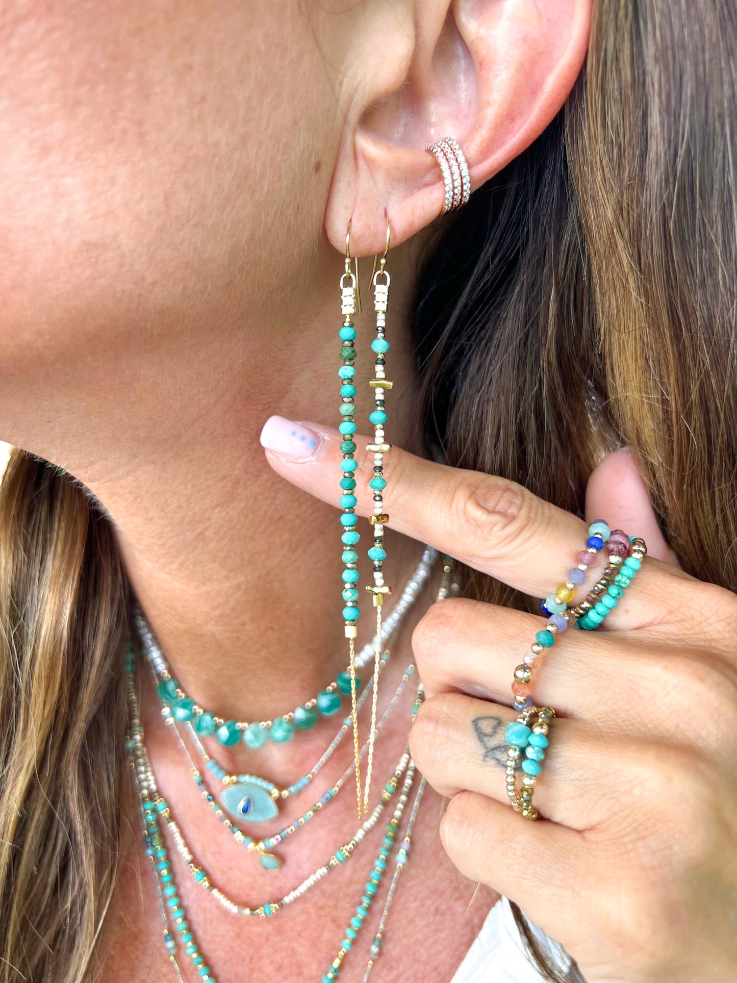 Coppia orecchini pendenti con cascata di turchese in argento 925 dorato - Lumiere Bijoux