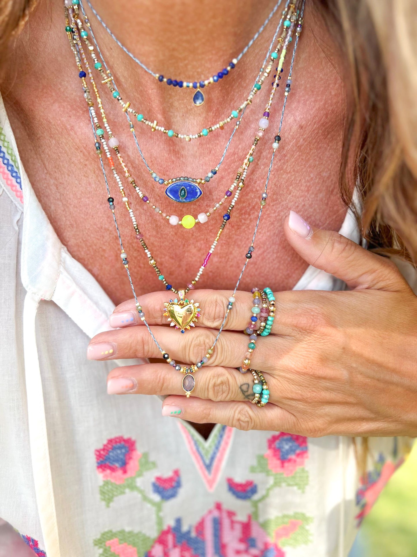 Collana regolabile con cordino e pietra semipreziosa occhio pendente - Lumiere Bijoux