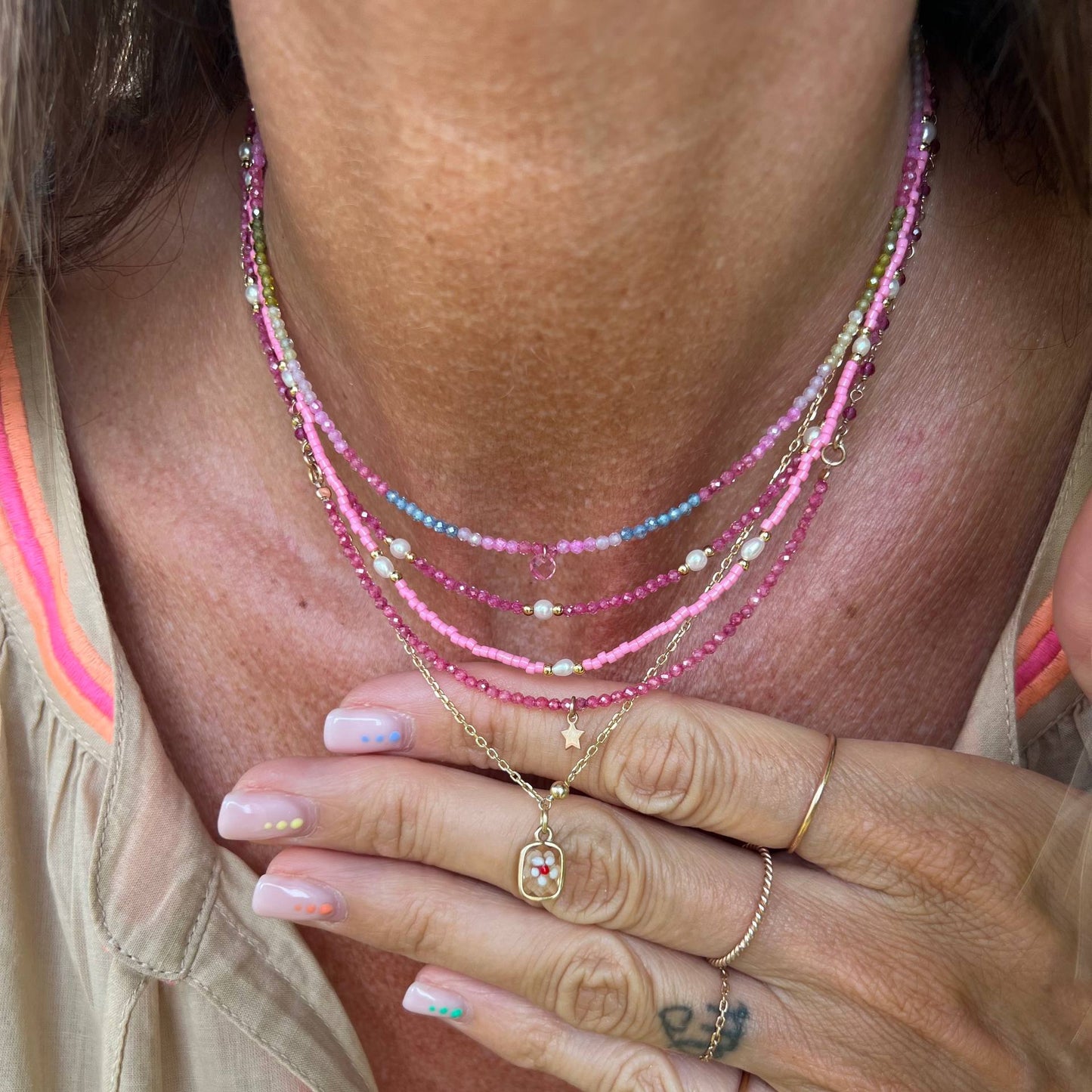 Collana catena rolò con fiore smaltato cm38 - Lumiere Bijoux