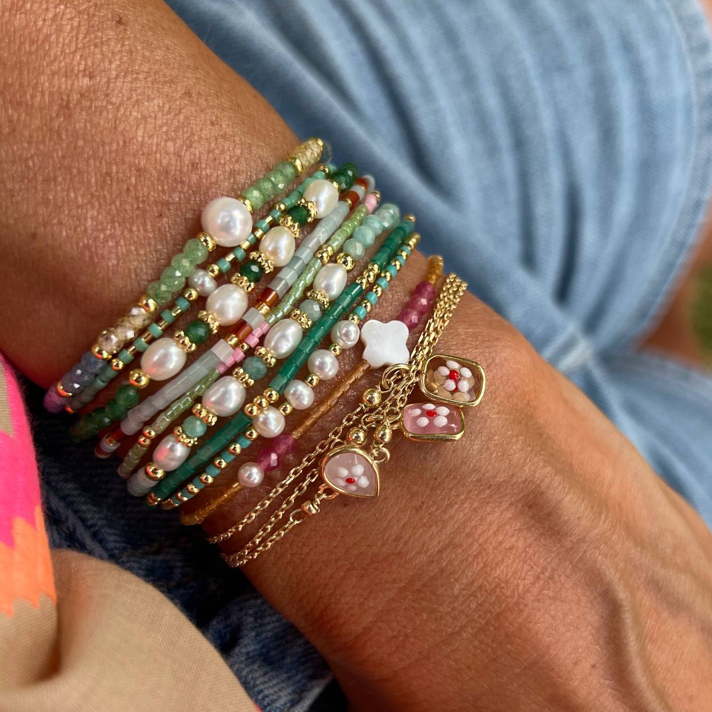 Bracciale elastico miyuki e pietra di luna - Lumiere Bijoux