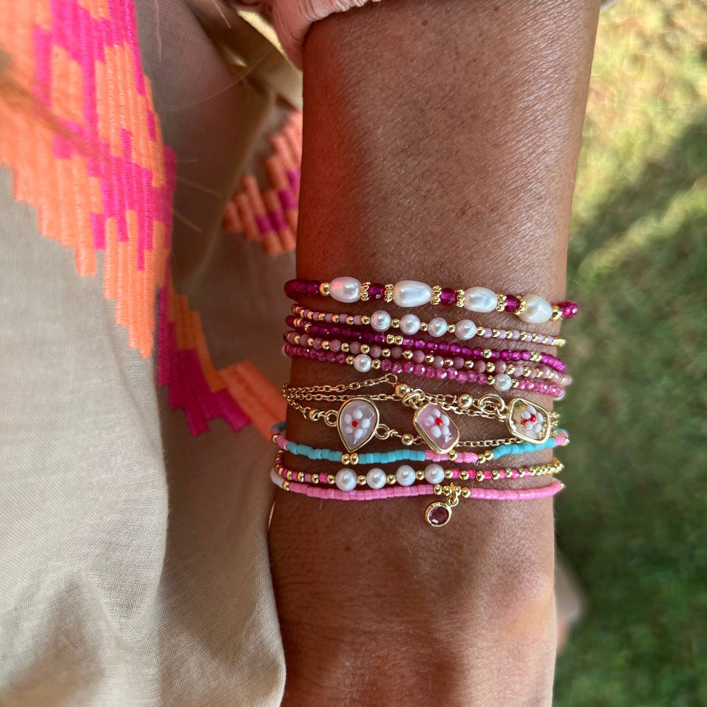 Bracciale cristalli e perle naturali ottone - Lumiere Bijoux