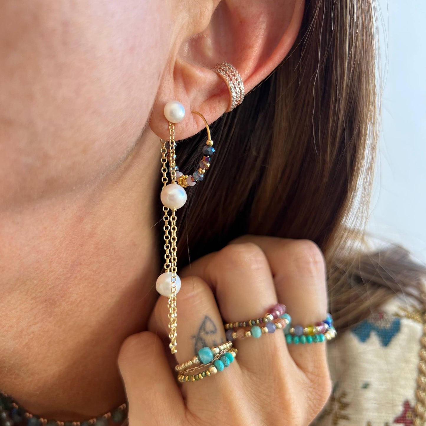 Coppia orecchini pendenti catena e perle argento 925 - Lumiere Bijoux