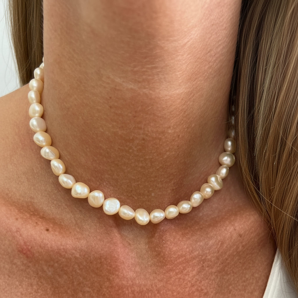 Collana perle sassetto rosa cm 36 - Lumiere Bijoux