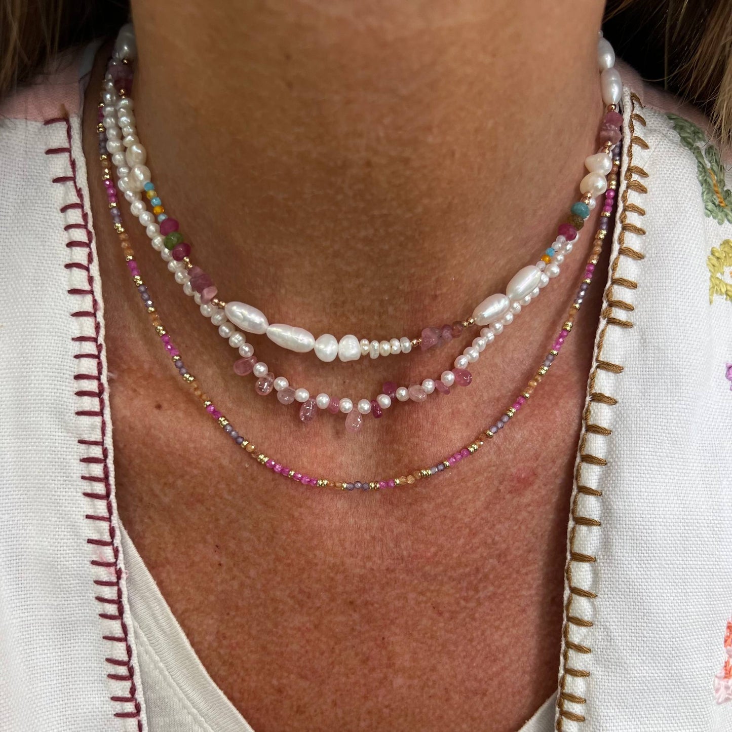 Collana cristalli multicolore chiusura in ottone cm 38 - Lumiere Bijoux