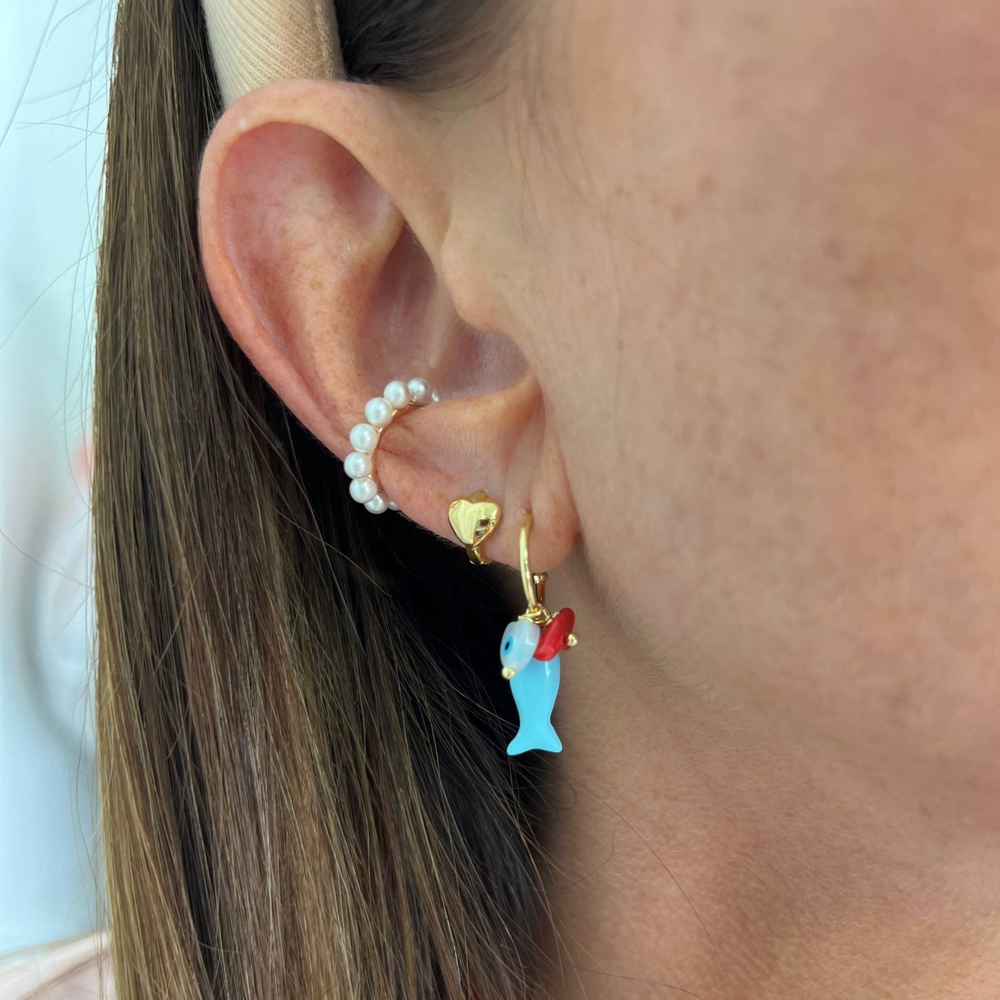 Coppia orecchini cerchietto con cuore bombato - Lumiere Bijoux
