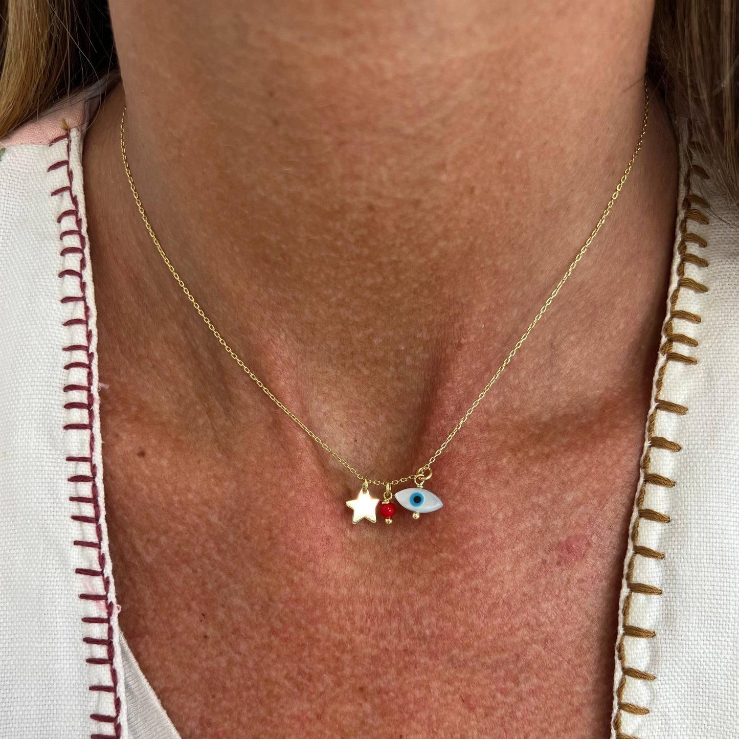 Collana catena forzatina Amar cm 40 con stella e occhio pendente in argento 925 - Lumiere Bijoux