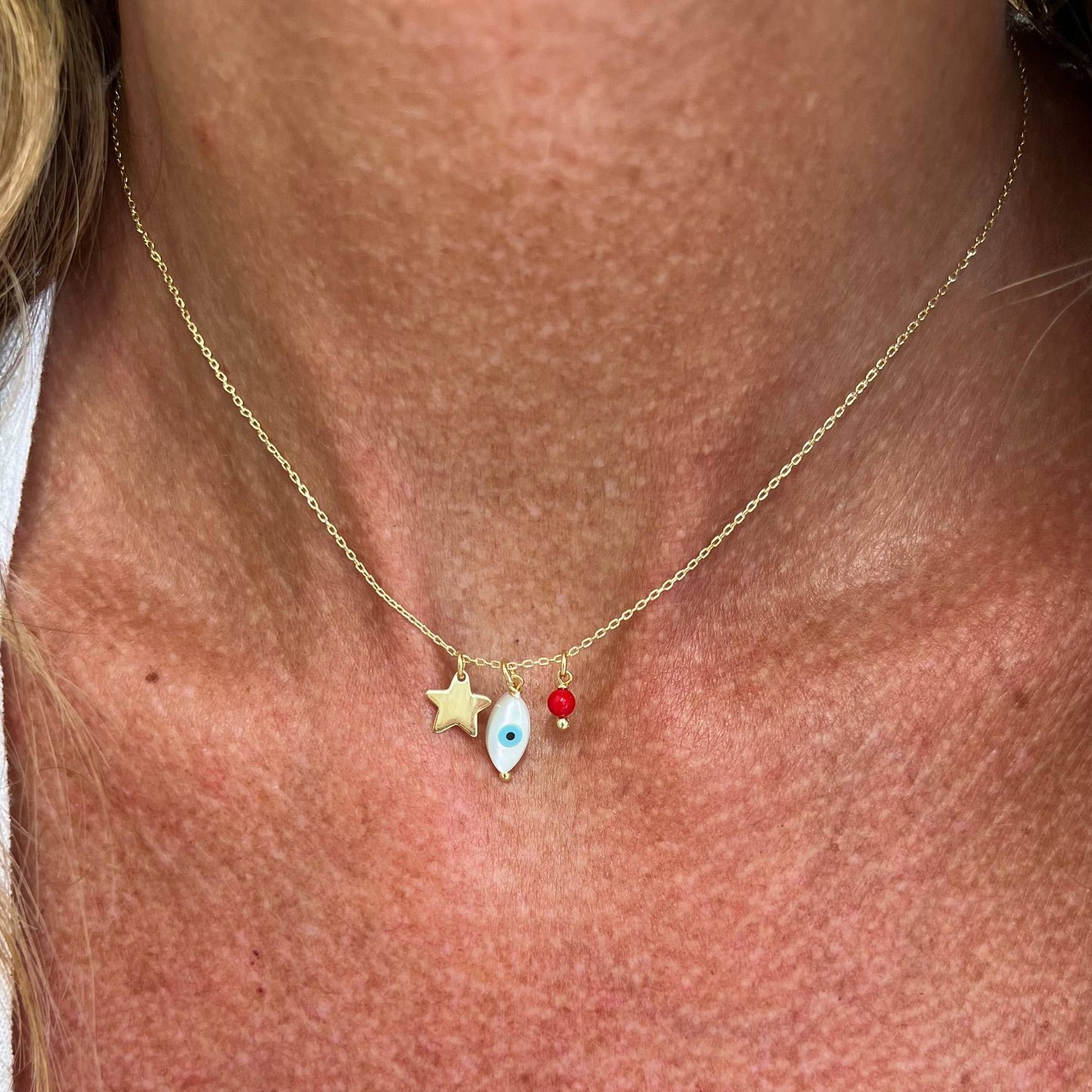 Collana catena forzatina Amar cm 40 con stella e occhio pendente in argento 925 - Lumiere Bijoux