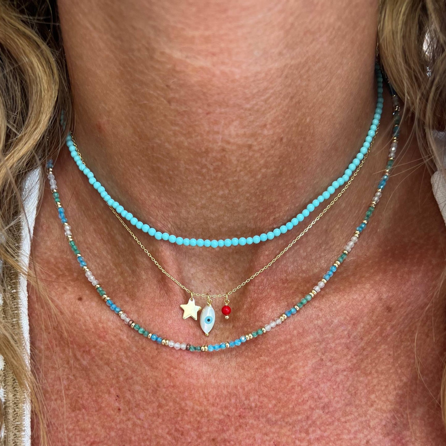 Collana catena forzatina Amar cm 40 con stella e occhio pendente in argento 925 - Lumiere Bijoux