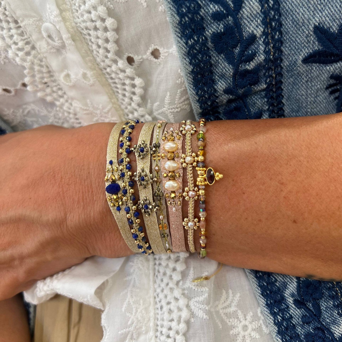 Bracciale Parigi pietre semi preziose regolabile con tessuto lurex - Lumiere Bijoux