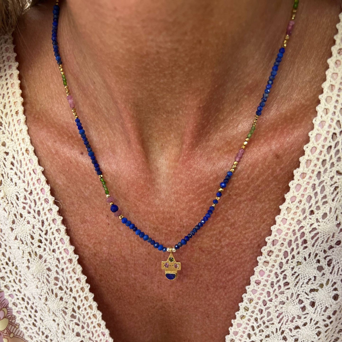 Collana Froda lapislazzuli e tormalina rosa - Spiritual - Lumiere Bijoux
