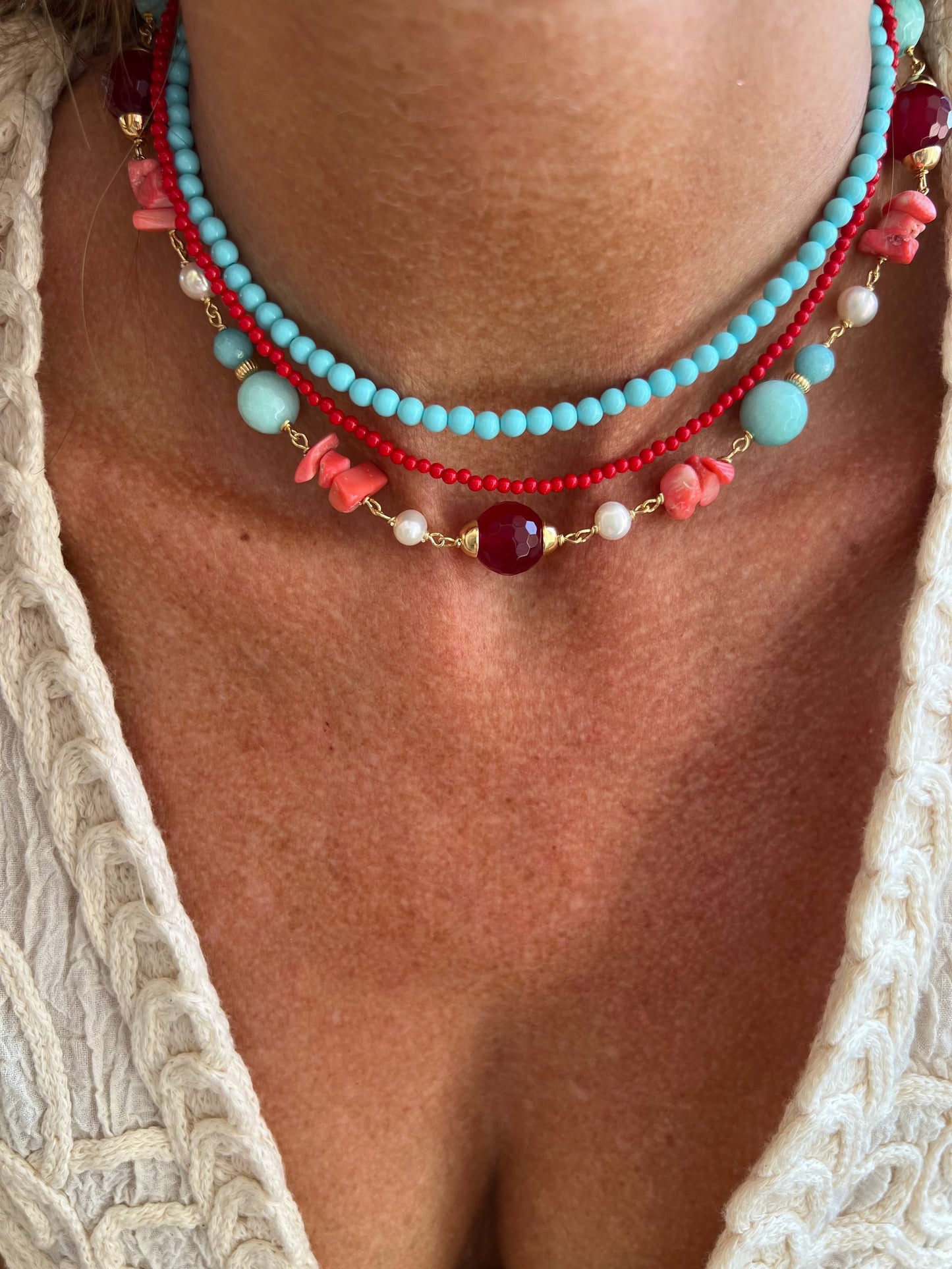 Collana Choker turchese 36cm base argento oro - Lumiere Bijoux