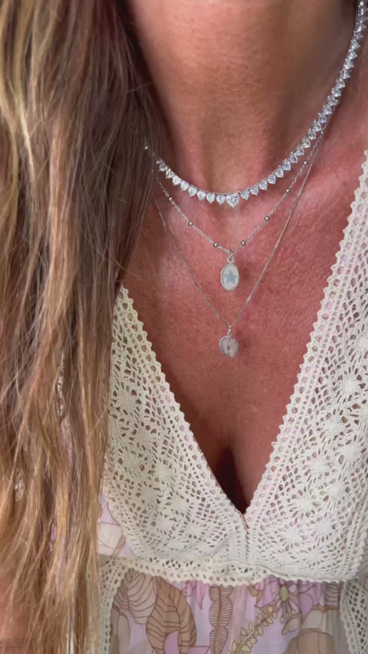 Choker tennis zirconi bianchi multicuori con cuore centrale - cm 40 - pezzo unico