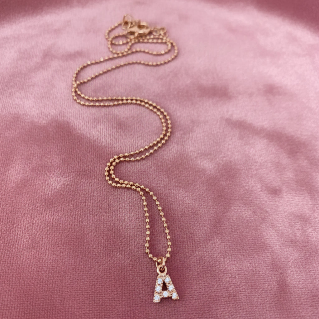 Collana catena militare cm40 con iniziale da 0.8 mm con zirconi pendente - Lumiere Bijoux