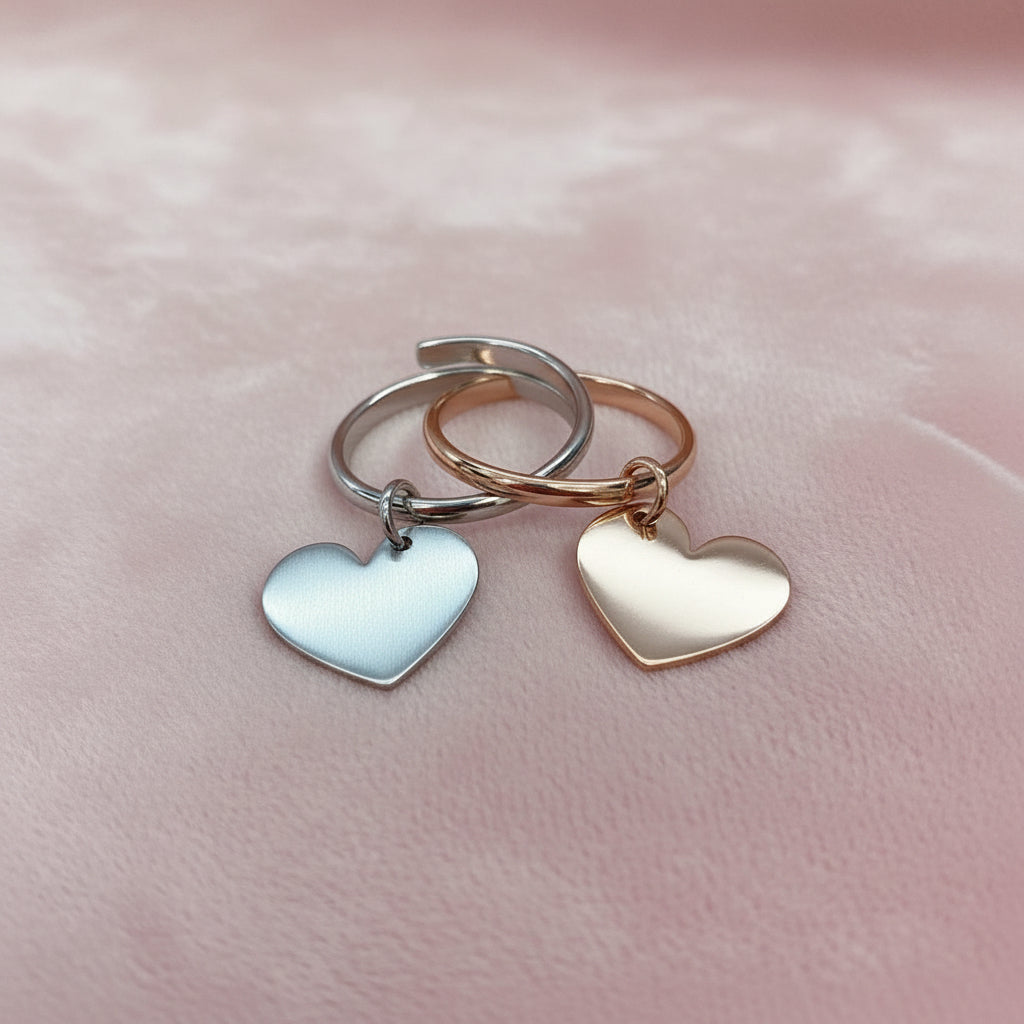 Anello regolabile con cuore pendente da 1,5 cm - Lumiere Bijoux
