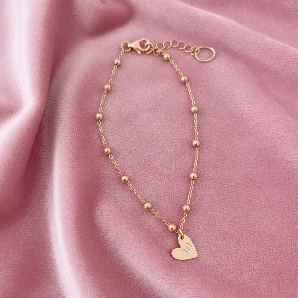 Bracciale catena Rosario rosé con un pendente cuore da 0,8 mm personalizzato - Lumiere Bijoux